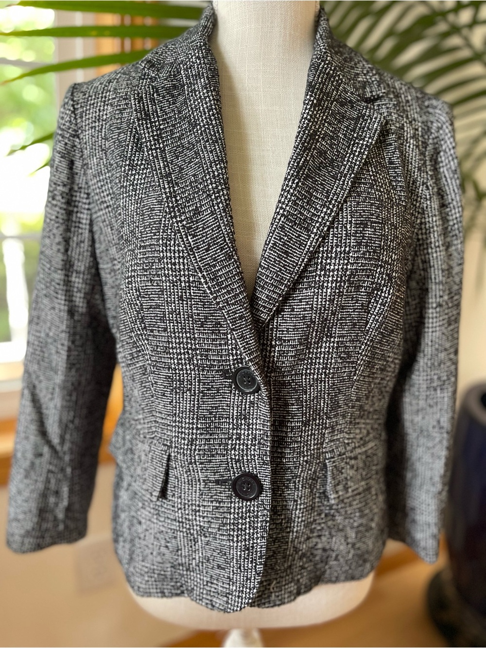 Michael Kors Black and White Textured Plaid Blazer